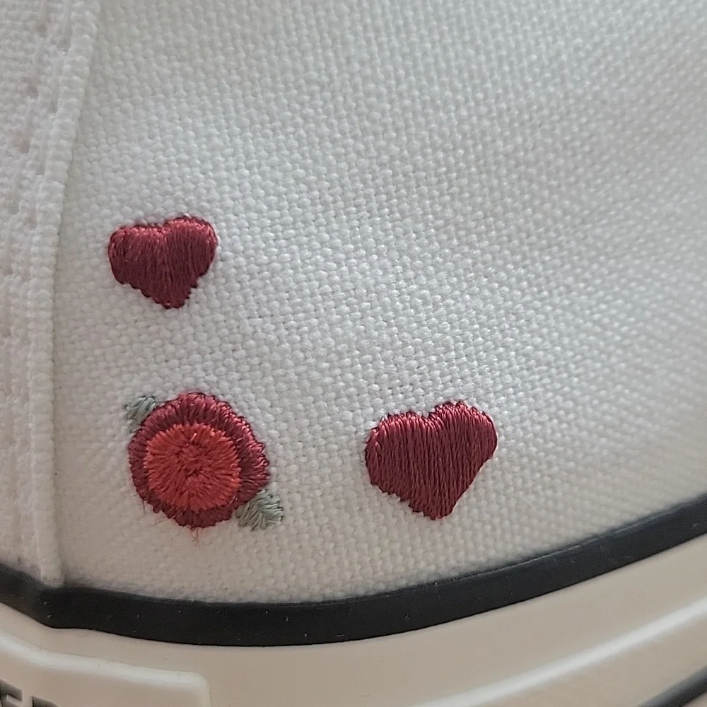 Converse White High-Tops with Red Heart Details